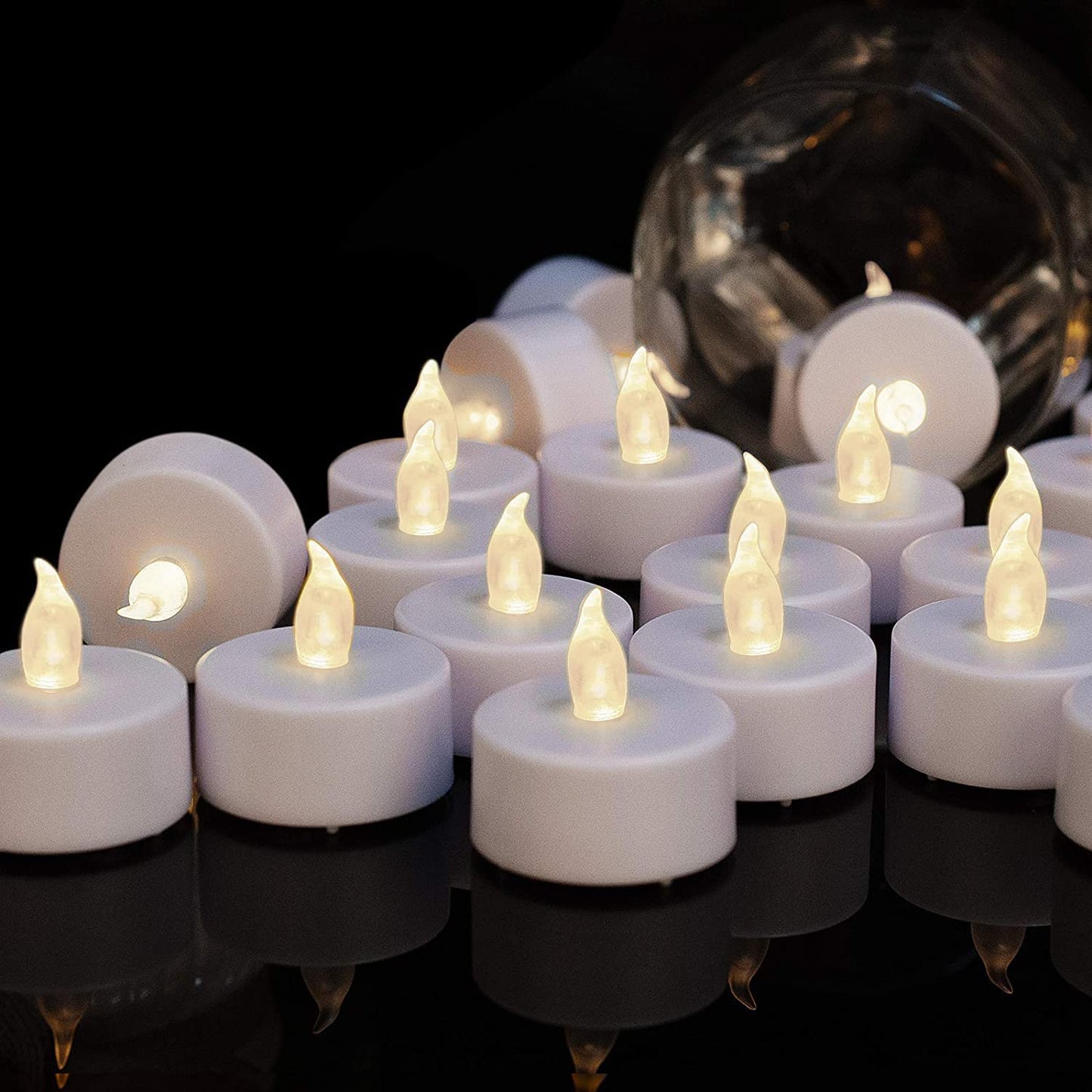 Boakboary Flameless Tea Light Candles, 24-Pack LED Votive, Flickering Battery-Operated, 200-Hour Long-Lasting Warm White for Decor