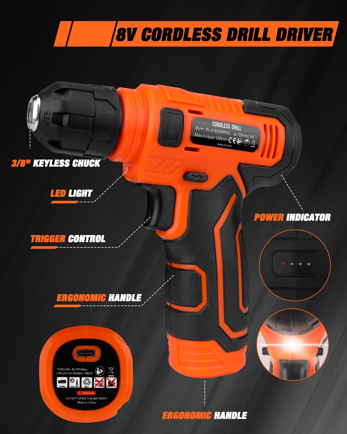 139-Piece Tool Set with 8V Cordless Drill Driver, Toolbox Storage Case, DIY & Home Repair Handyman Kit