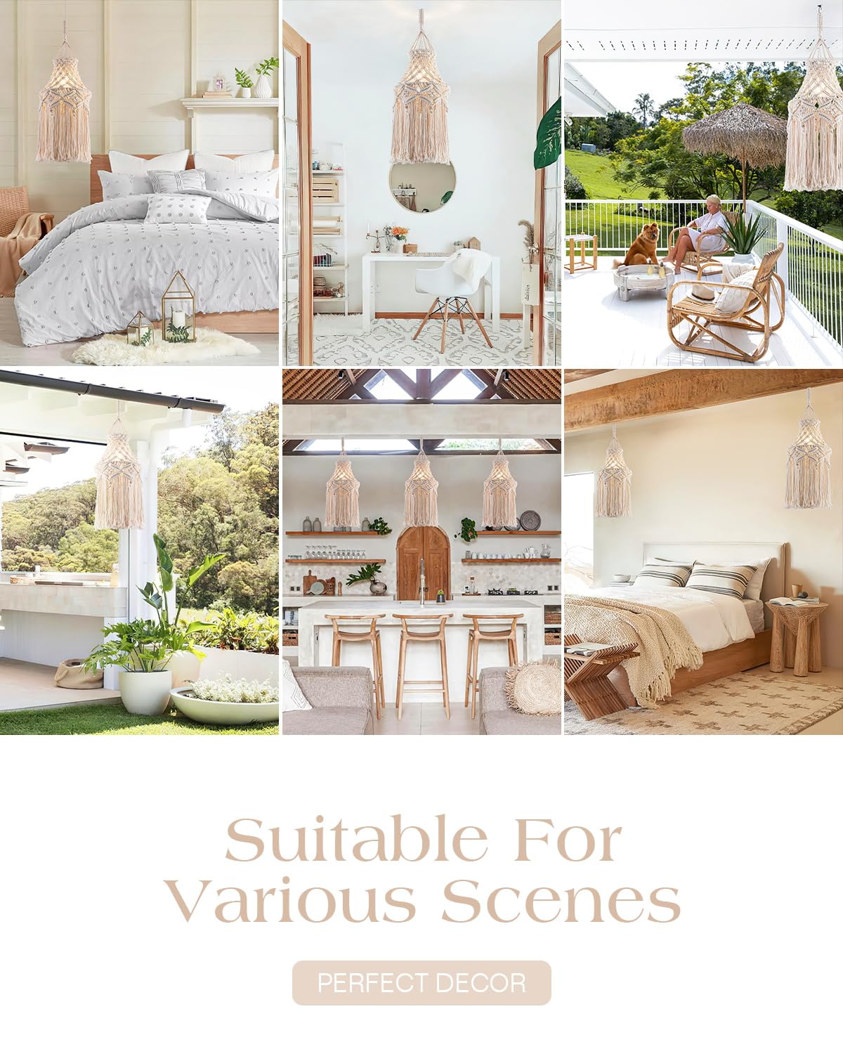 FLSFU Boho Macrame Pendant Lamp, Plug-In Hanging Light with Cord & Switch, Bohemian Wall Outlet Fixture for Bedroom & Living Room