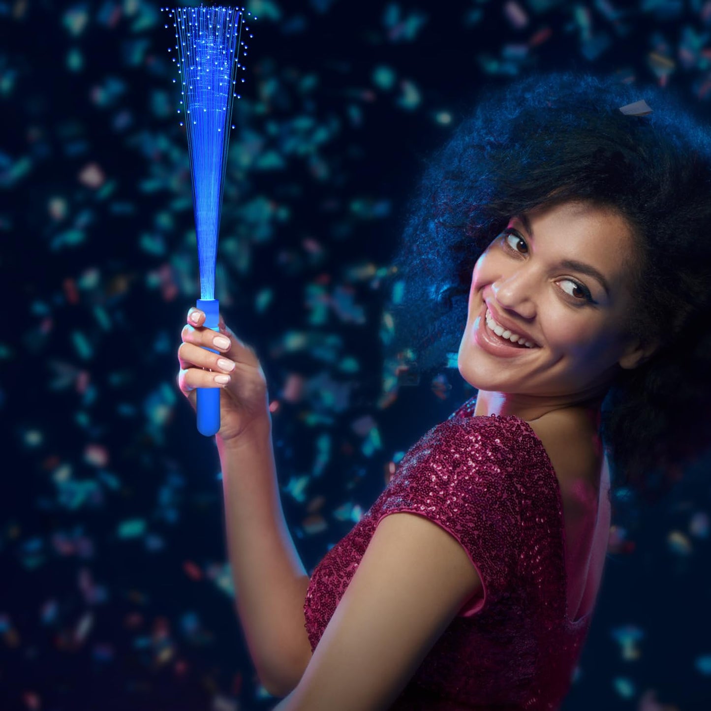 NUDALA 24 Pack Blue Glow Fiber Optic Wands, Light-Up Glow Sticks with 3 Light Modes for Christmas, Valentine’s Day, Easter, 4th of July, Concerts & Clubs