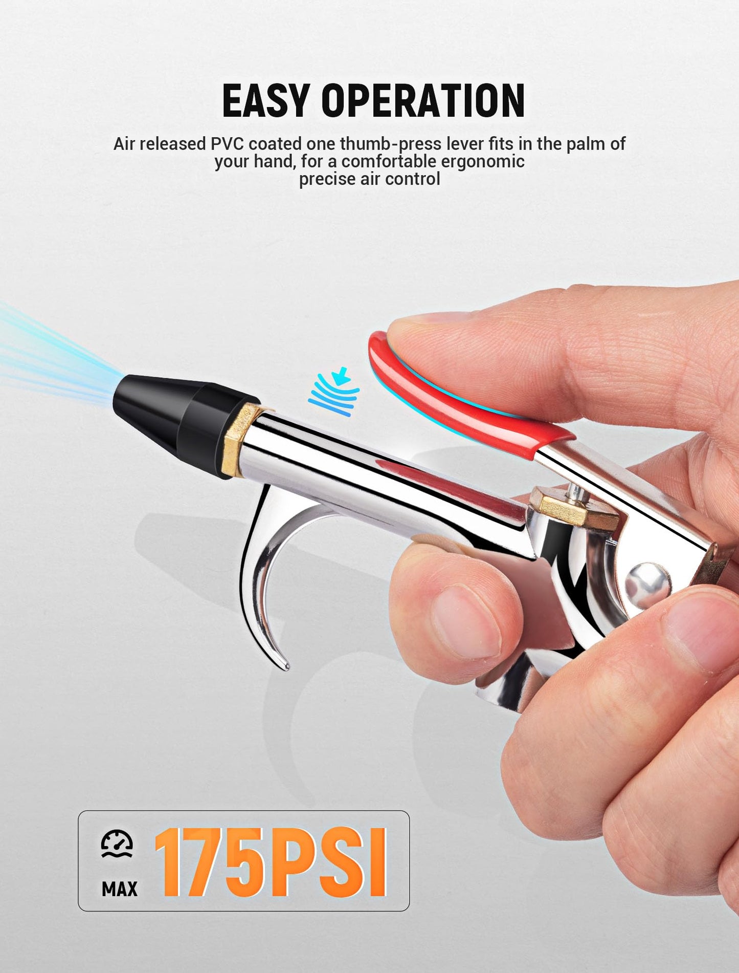 JASTIND 4-Pc Air Blow Gun Kit, 2-Way Nozzle with Rubber Tip & 1/4" Quick Plug, Air Compressor Blower for Dust Cleaning