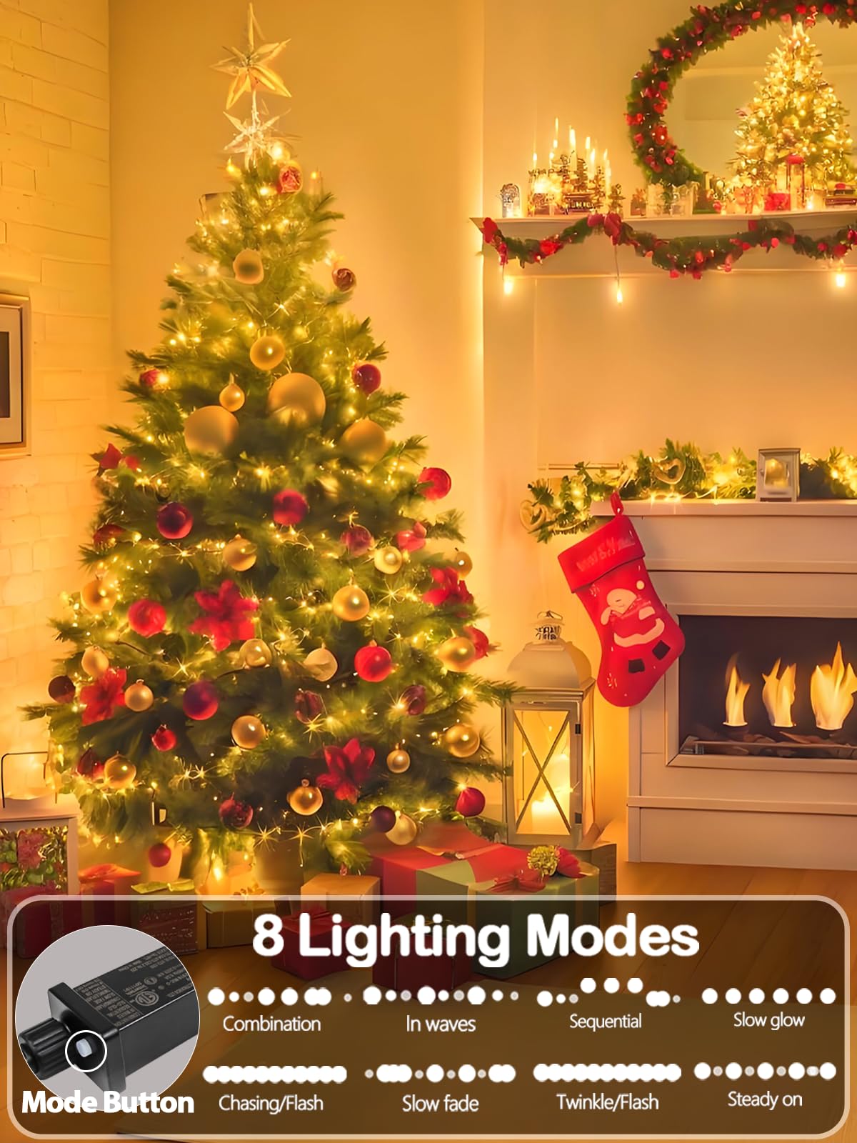 Upgraded 75.8ft 200 LED Christmas String Lights, Waterproof, 8 Modes, Timer & Memory, Extendable Green Wire for Indoor/Outdoor