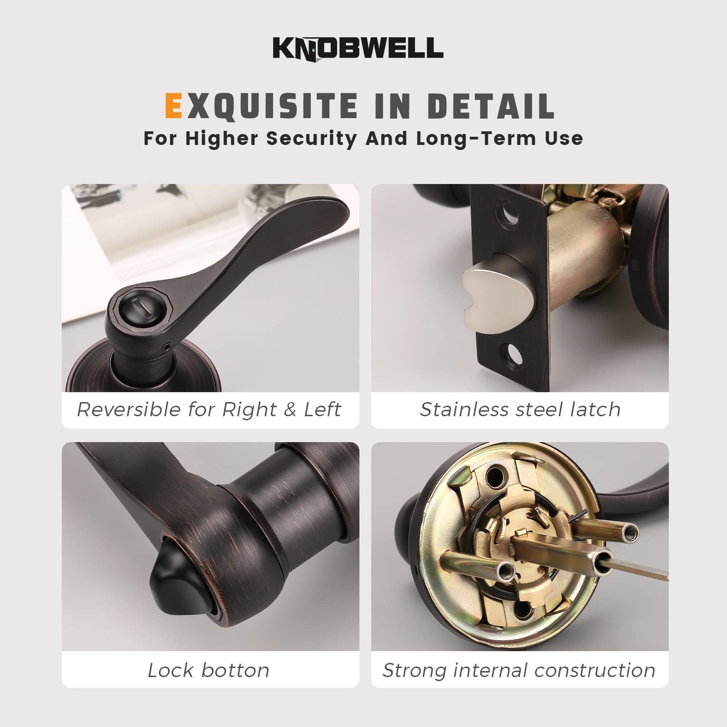 KNOBWELL 10 Pack Oil Rubbed Bronze Door Handle, Privacy Door Lever Bed and Bath Door Knobs, Wave Style Brushed Bronze Door Handles with Lock