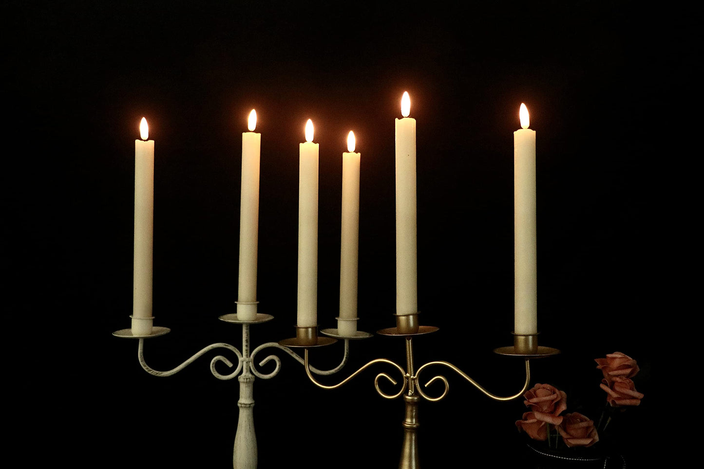 GenSwin Flameless Ivory Taper Candles, Set of 6 – Flickering LED with 10-Key Remote, Battery Operated Real Wax, Warm 3D Wick for Christmas & Wedding Decor
