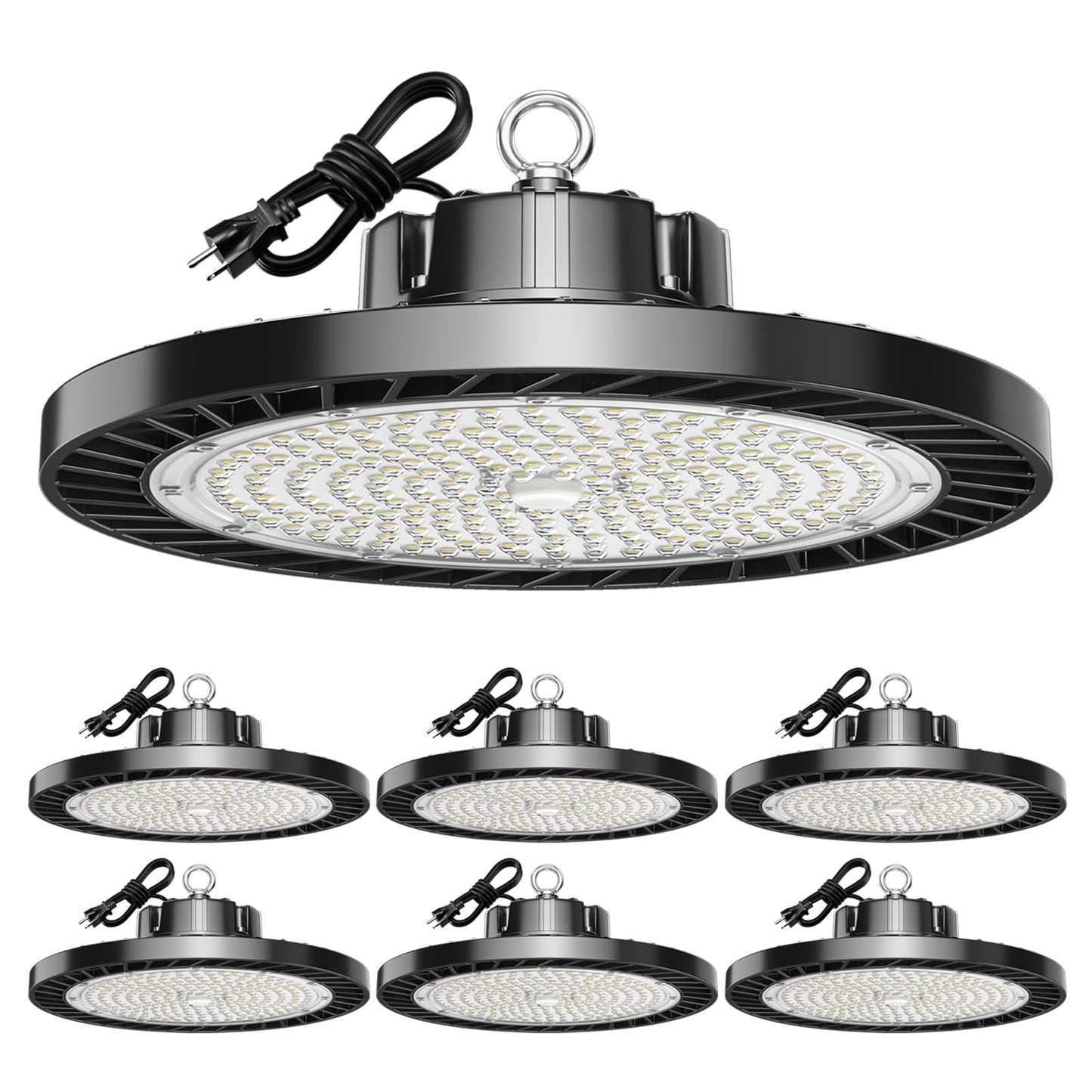 Lvsdak UFO LED High Bay Lights 200W 5000K 30000LM 6-Pack, Plug-in LED Shop Lights for Warehouse, Workshop, Gym, Garage, Barn