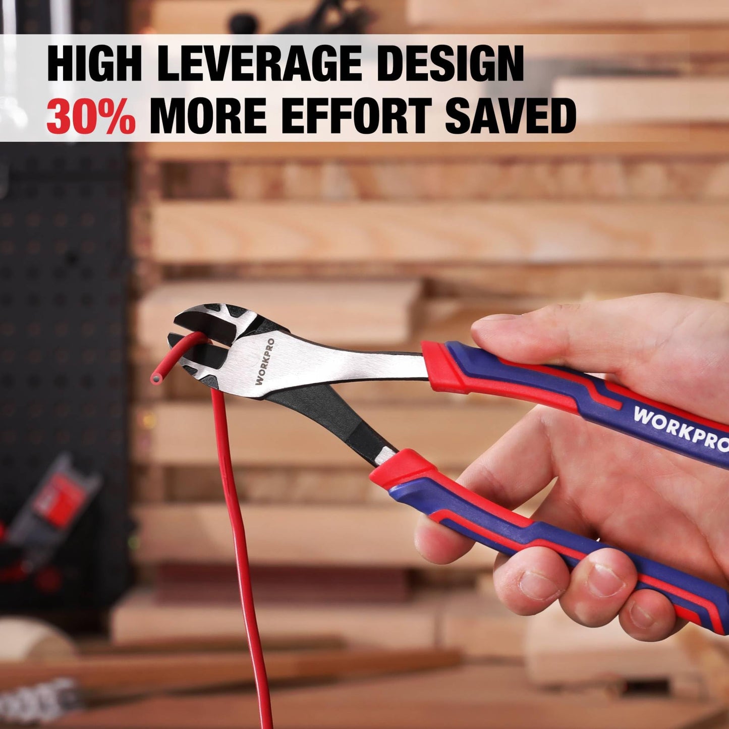 WORKPRO 8 Inch High Leverage Diagonal Pliers, Wire Cutters Heavy Duty in CRV Steel, Diagonal Cutters for Cutting Wires