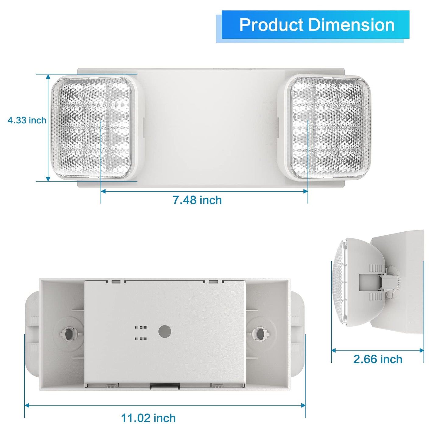 Spectsun 1-Pack Commercial LED Emergency Light, Hardwired with Battery Backup, UL 924 Certified, AC 120/277V, Adjustable Heads