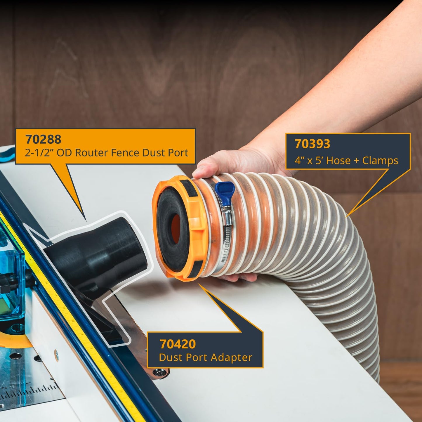 POWERTEC 70288 Router Table Dust Port – Dust Collection Hose 2-1/2 inch Connector for Router Table Fence