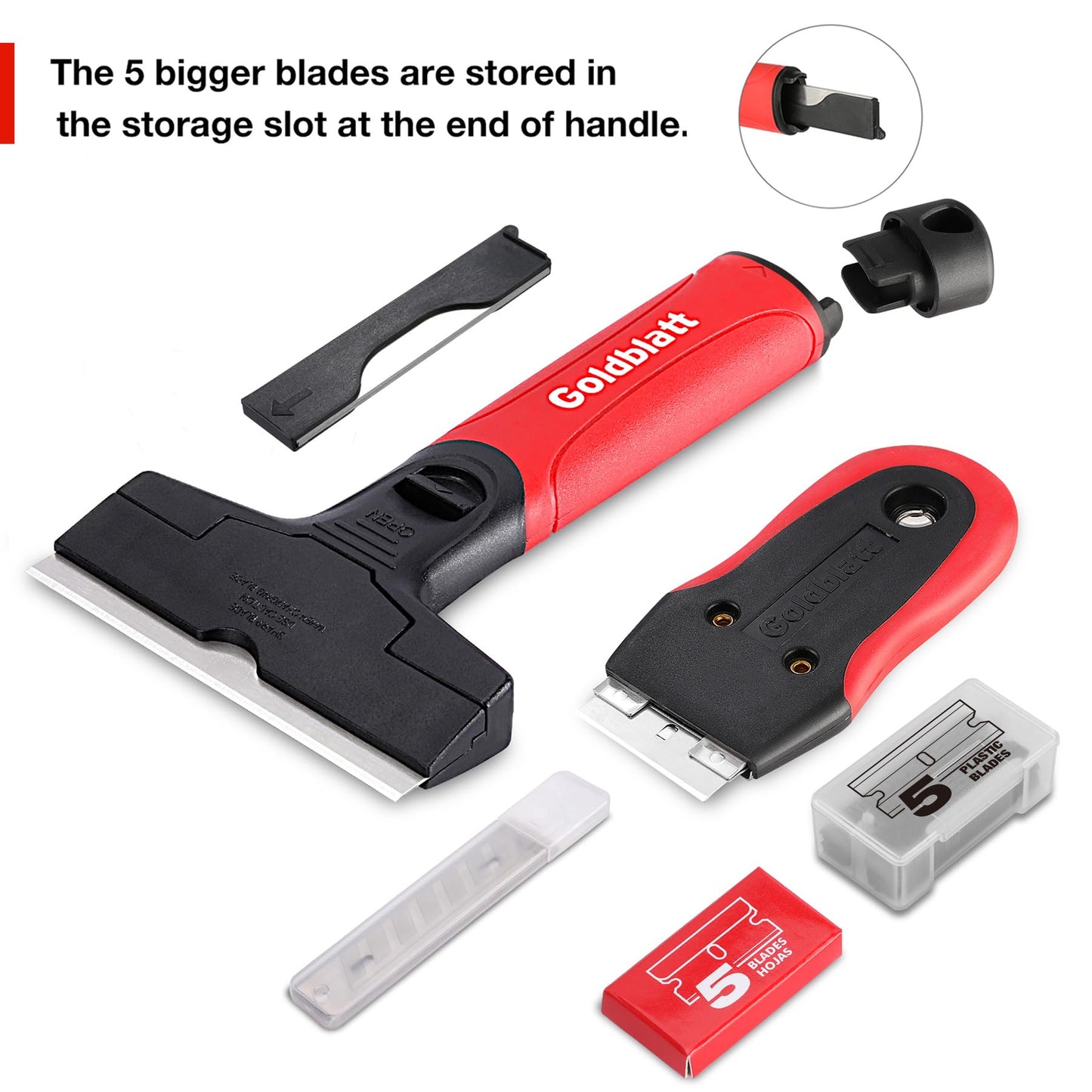 Goldblatt 2-Piece Razor Blade Scraper with 20 Blades, Tool for Glass, Windows, Decals, Stickers, Labels, Caulk & Adhesive Removal