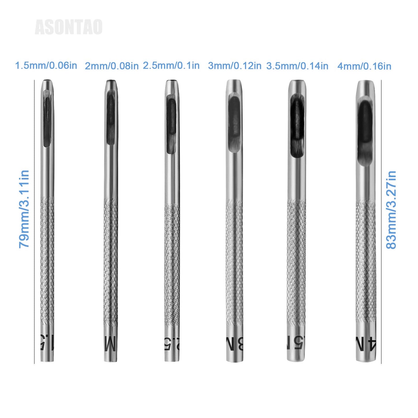 6PCS Hollow Leather Hole Punch Set 1.5-4mm for Belts, Watch Bands, DIY Leather Craft, Repair & Leatherworking Tools - ASONTAO