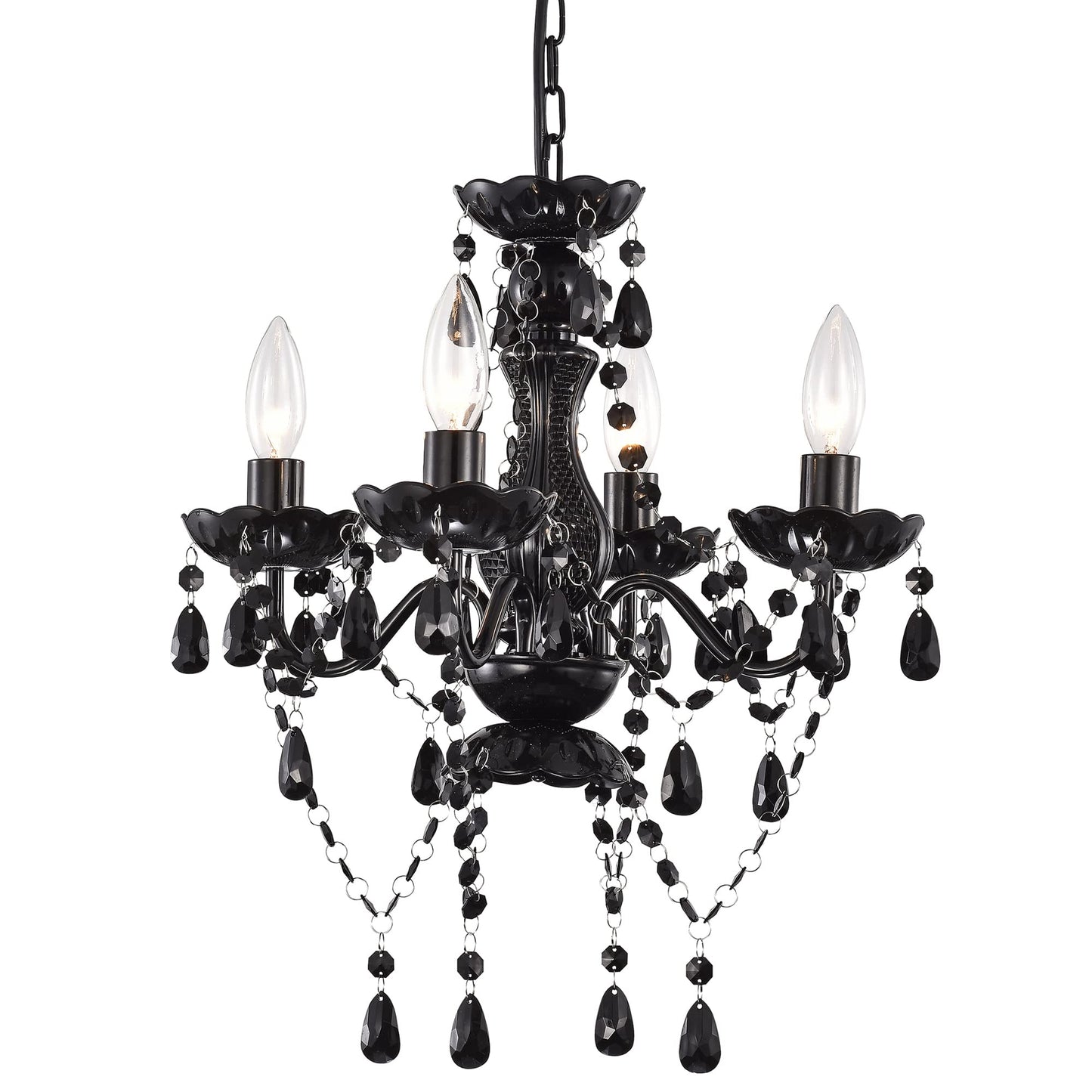 LaLuLa Black Chandelier Small Crystal Chandelier Lighting Mini Acrylic Chandeliers 4 Light Modern Pendant Light Fixtures for Bedroom