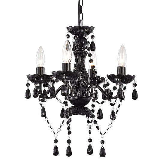 LaLuLa Black Chandelier Small Crystal Chandelier Lighting Mini Acrylic Chandeliers 4 Light Modern Pendant Light Fixtures for Bedroom