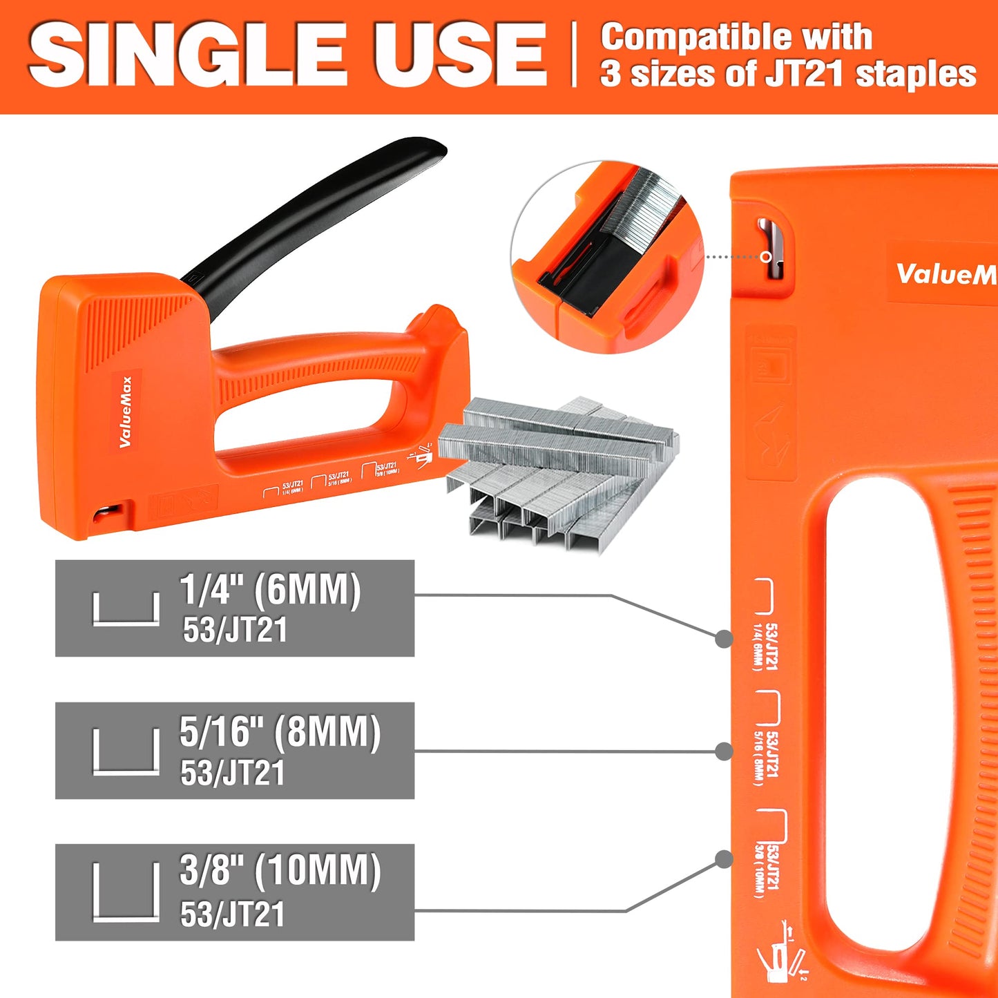 VALUEMAX Light-Duty Staple Gun Kit with 1600 5/16'' Staples, Manual JT21, for Upholstery, Furniture, DIY, and Home Repairs
