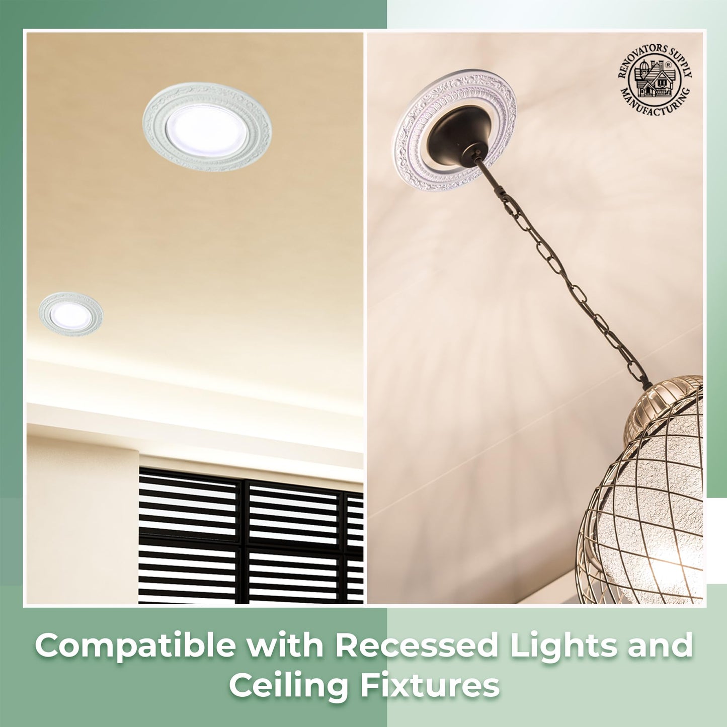 Renovators Supply 6" White Urethane Recessed Spot Light Trim & Decorative Ceiling Medallion, Water-Resistant, Pack of 10