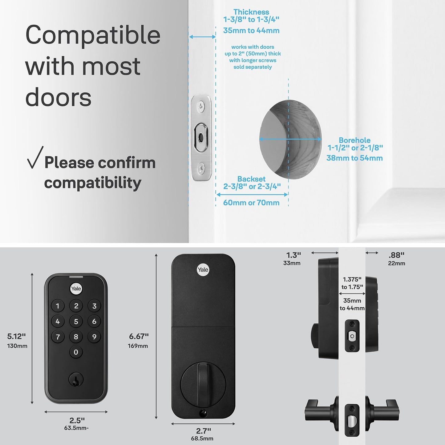 Yale Black Code Keypad Deadbolt Front Door Lock for Keyless Entry, YED210-NR-BSP