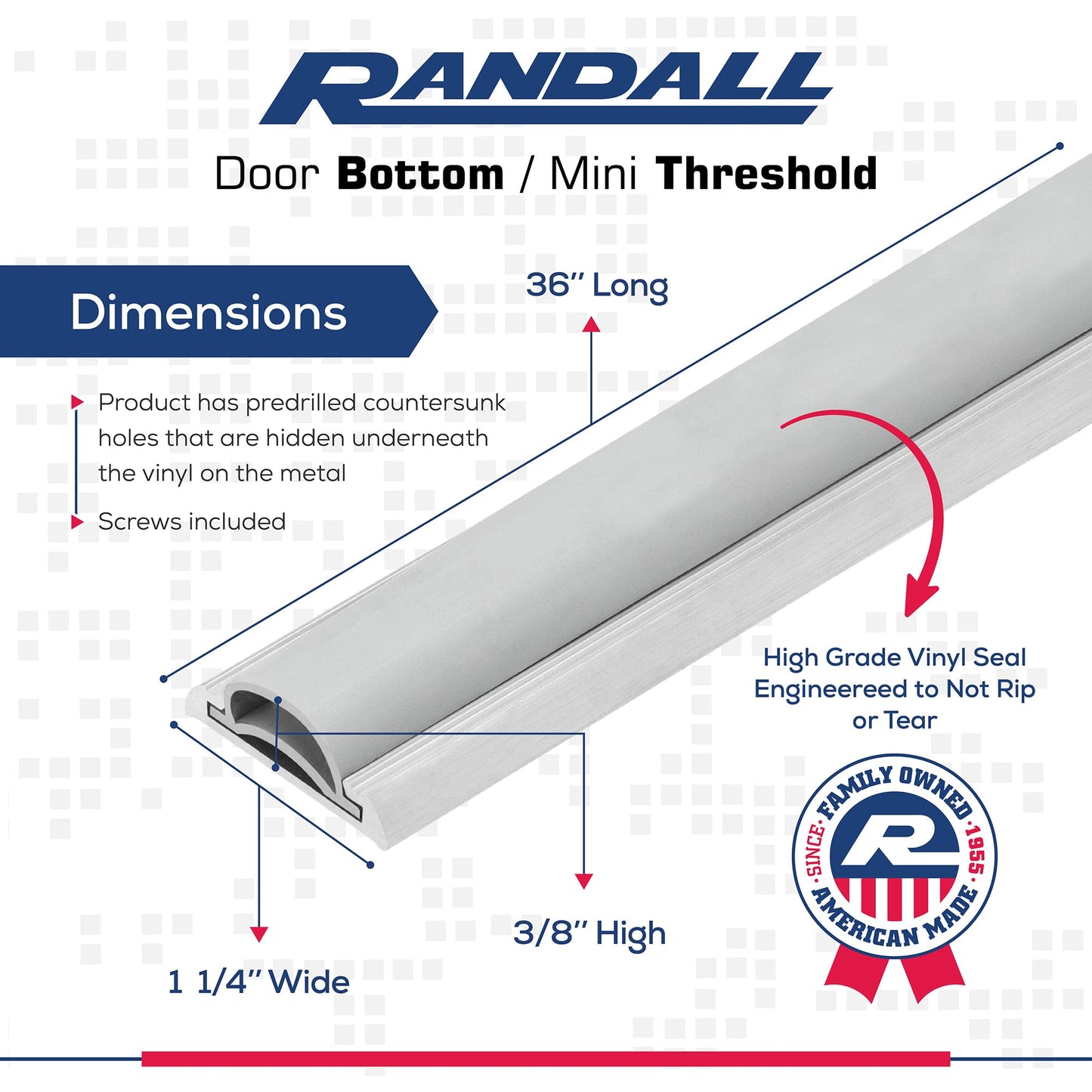 36" Mini Threshold or Door Bottom 1 1/4" Wide 3/8"-1/2" High
