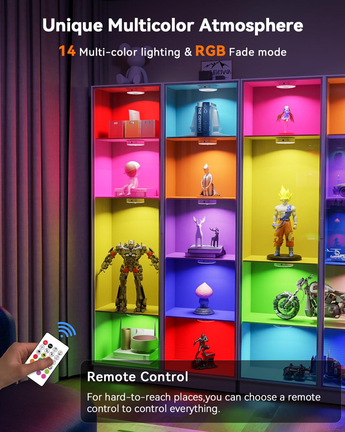 Rechargeable Puck Lights with Remote – 3 Color Temps + 12 RGB LEDs, Motion Sensor, Dimmable Wireless Under Cabinet & Closet Lighting