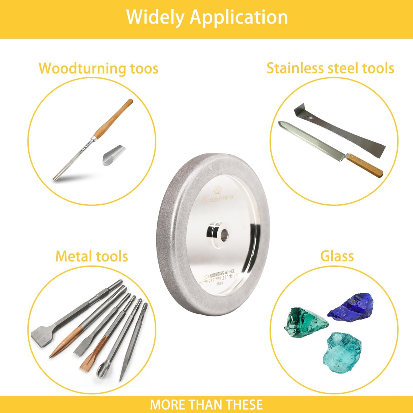 MORESUPERHARD 4 in 1 CBN Grinding Wheel 8 inch 180 Grit,1.25" Wide,5/8" Arbor for Sharpening High Speed Steel Tools Woodturning Tools(180 Grit)