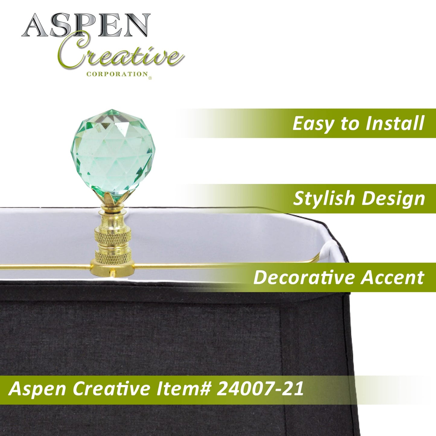 Aspen Creative 24007-21 Light Green Faceted Crystal Lamp Finial in Brass Plated Finish, 2-1/4" Tall (1 Pack)
