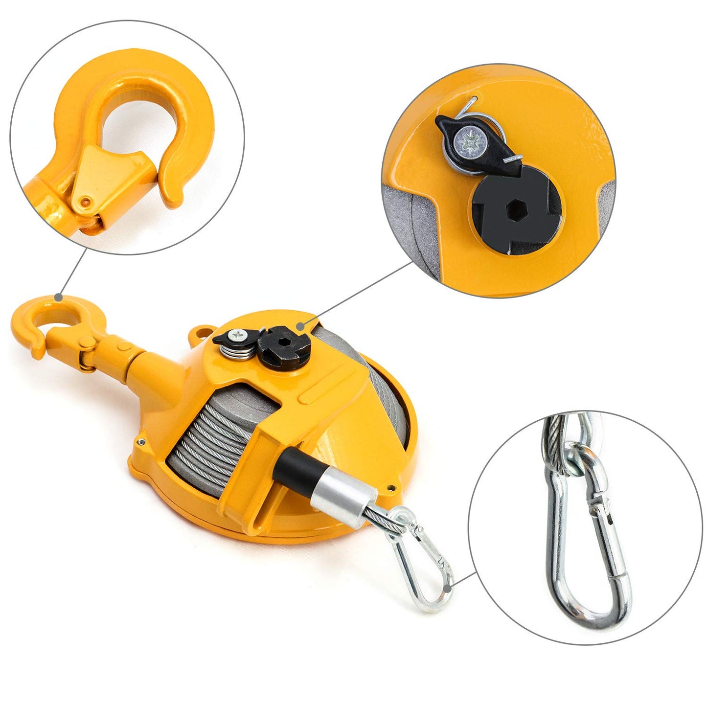 QWORK Spring Balancer, 7-11lbs(3-5kg) Retractable Balancer with 5 Ft Long Wire Rope and Hook, Retractable Spring Tool Hanging Holding Equipment