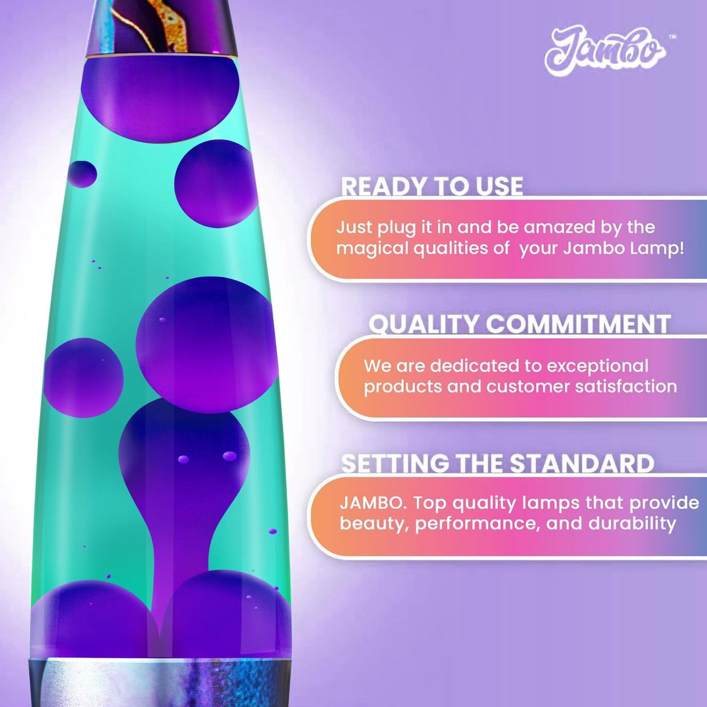 JAMBO 16” Magma Motion Lamp, Teal with Purple Wax – Relaxing Retro Liquid Night Light for Bedroom, Living Room & Office