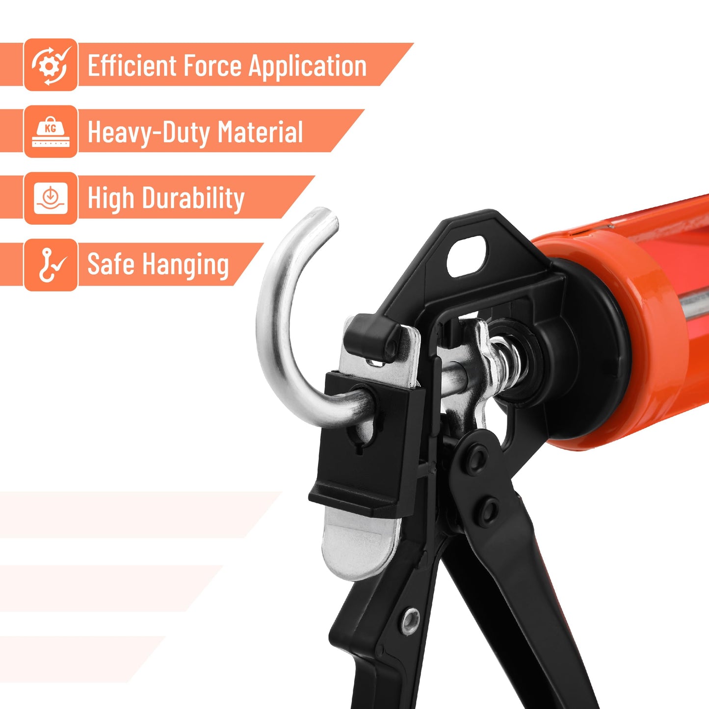 Bates 12:1 Caulking Gun, Black & Orange, No-Drip Silicone & Caulk Tool, Handheld High Thrust Gun for Home & Construction Use