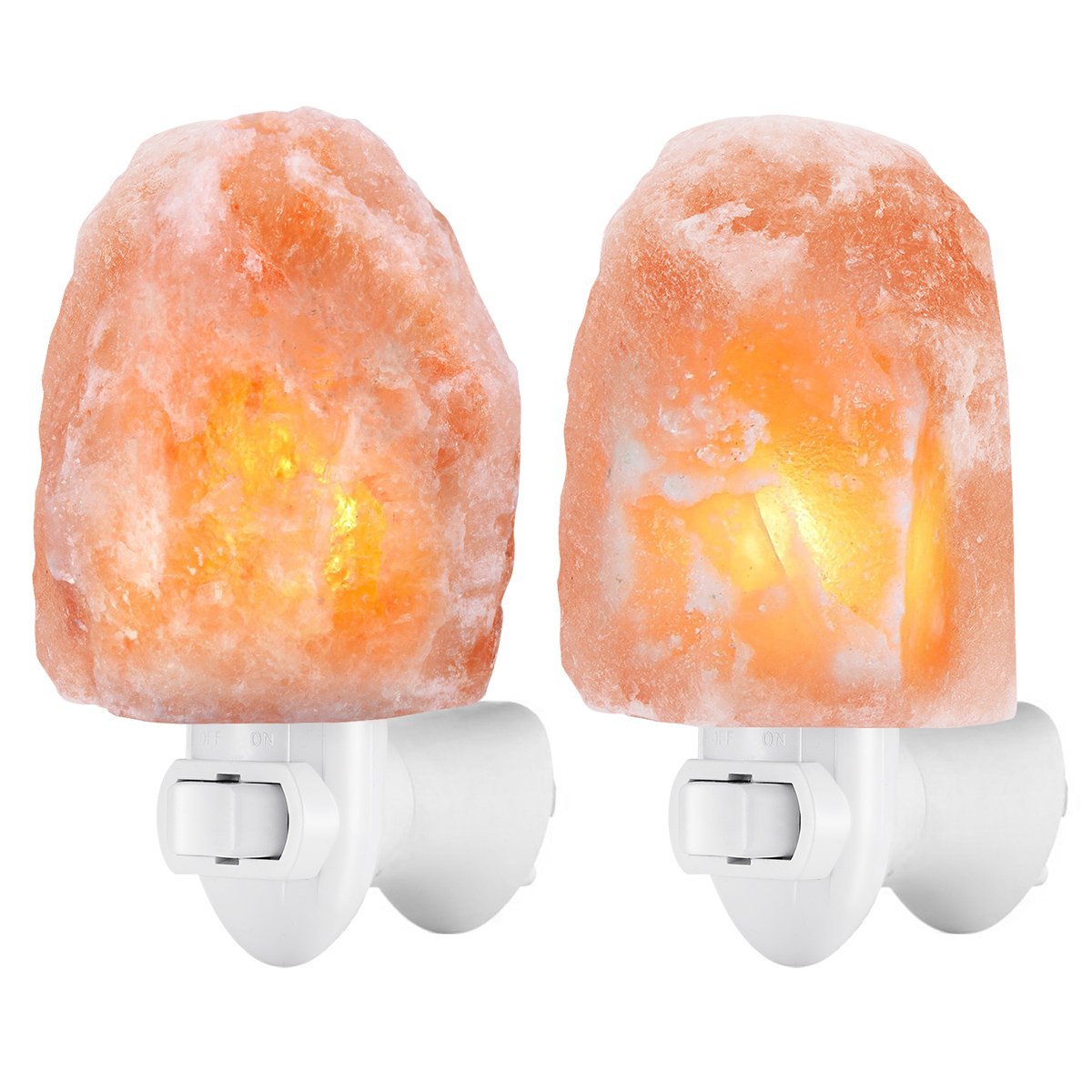 AMIR Upgraded Himalayan Salt Lamp 2 Pack – Natural Crystal Salt Night Light with 4 Bulbs, Mini Hand Carved, UL Wall Plug Decor