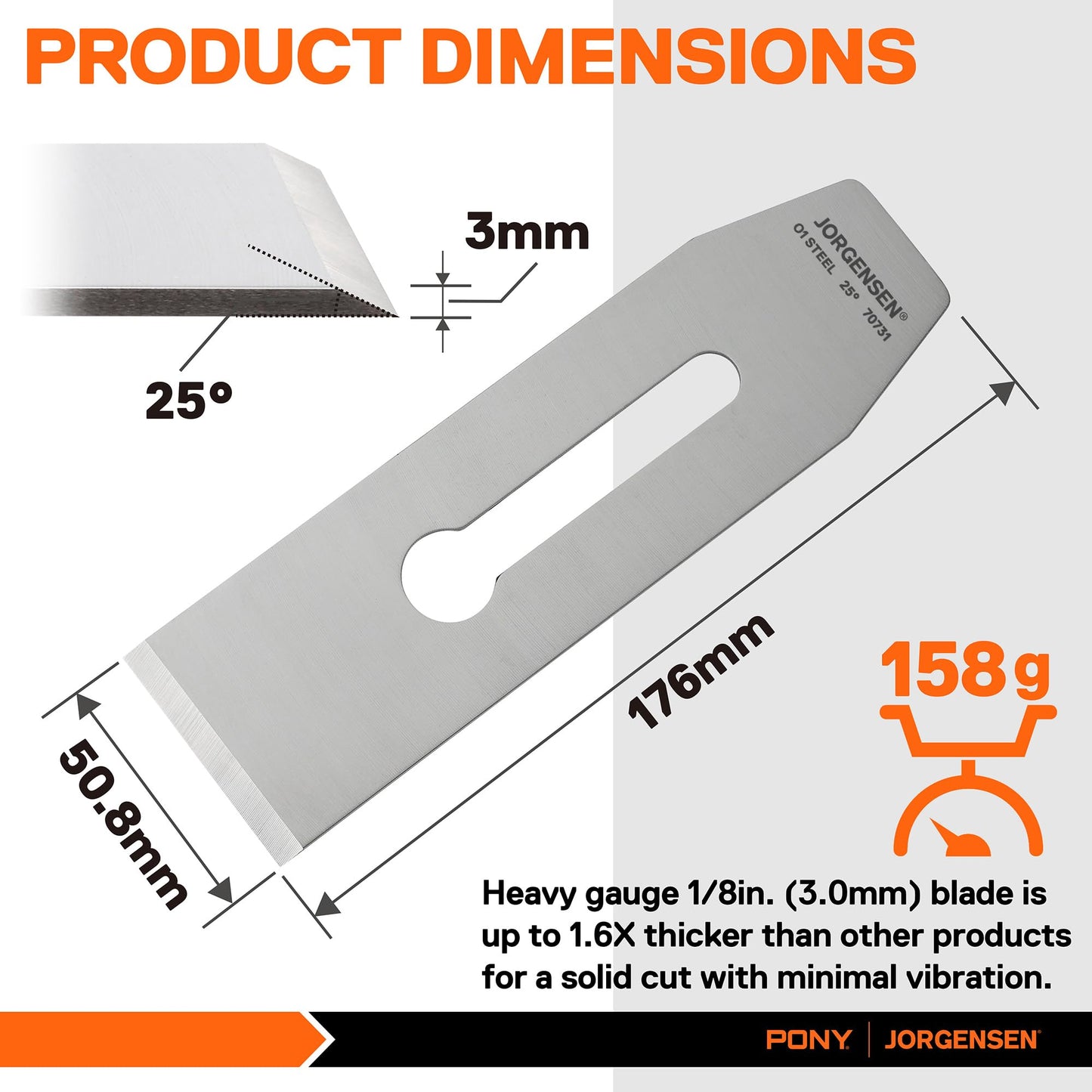 JORGENSEN No.4 & No.5 Wood Plane Blades – O1 Steel, High Hardness, Long Edge Retention, 3mm Replacement for Smooth & Jack Planes