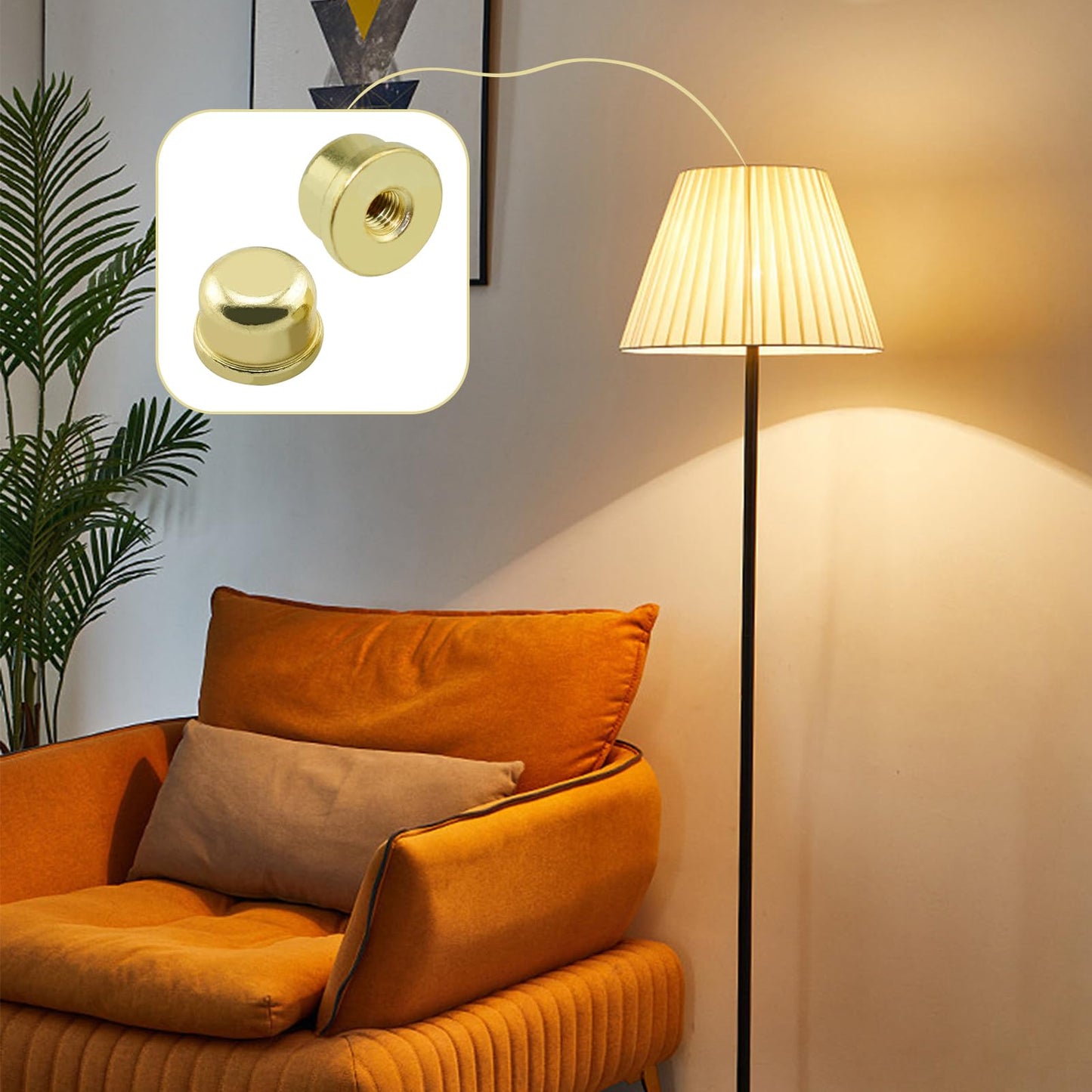 MARRTEUM 1/2 Inch Tall Lamp Finial Tapped 1/4-27 Knob Lamp Accessories for Lamp Shade Holder Harp Tops, Gold, 2PCS