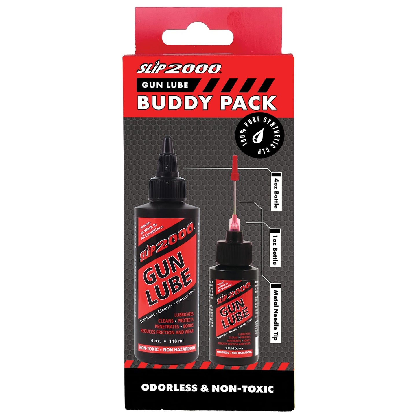 Slip 2000 Gun Lube Buddy Pack, 4oz & 1oz Squeeze Bottles with Needle Tip, 100% Synthetic CLP for All Firearms Performance