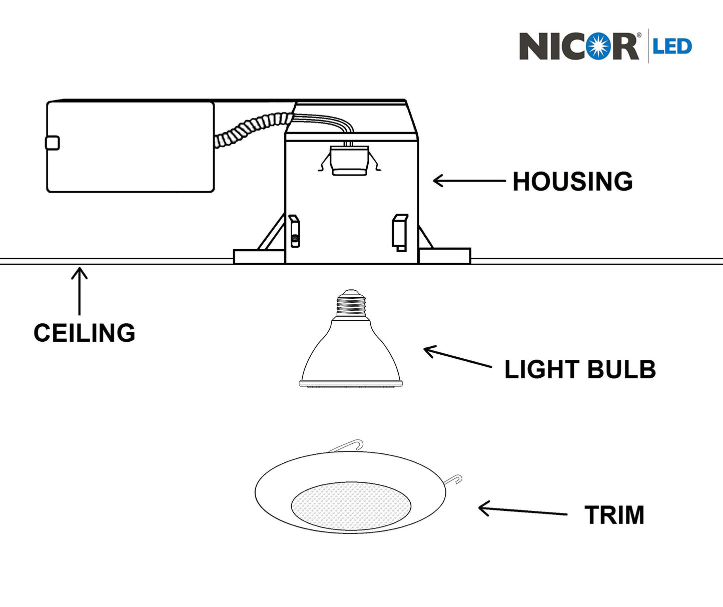 NICOR Lighting 6 inch White Recessed Shower Trim with Albalite Lens (17505)