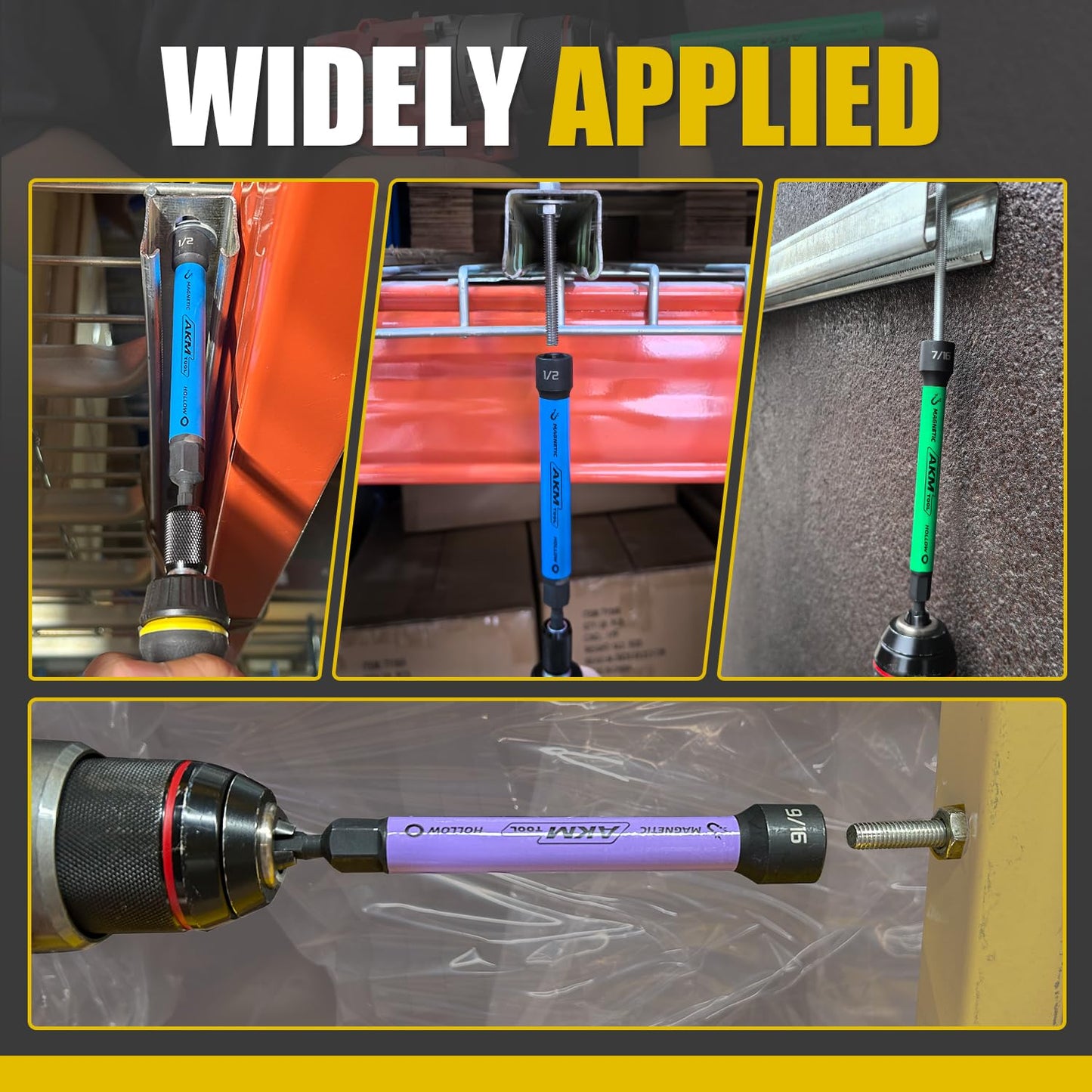 AKM TOOL 6-Piece Hollow Nut Driver Set, Magnetic SAE Hex Nut Driver, Color-Coded, 1/4–9/16", 5" Extended Reach Nut Setter