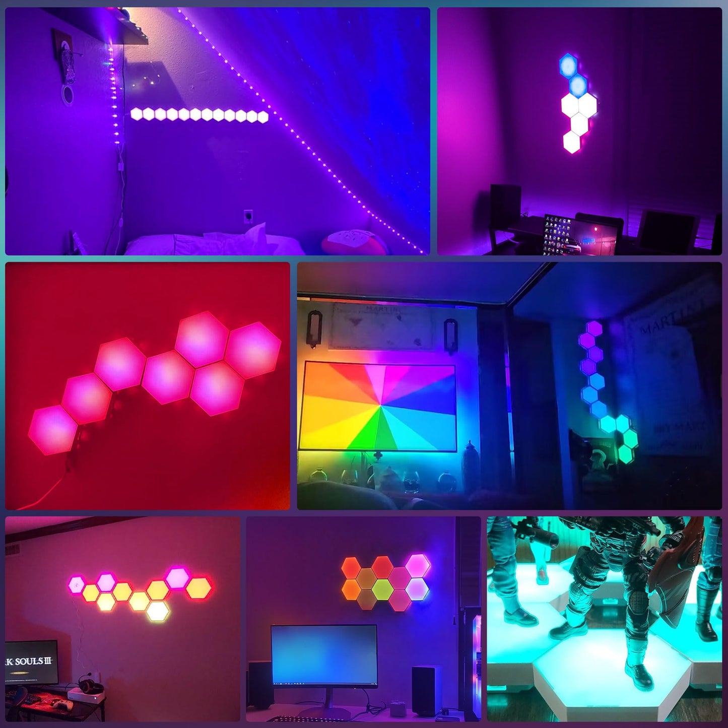 SLARY 10PCS RGB Hexagon LED Wall Light Panels, Smart Modular Honeycomb Gaming Lights with App Control, Music Sync, DIY Indoor Decor