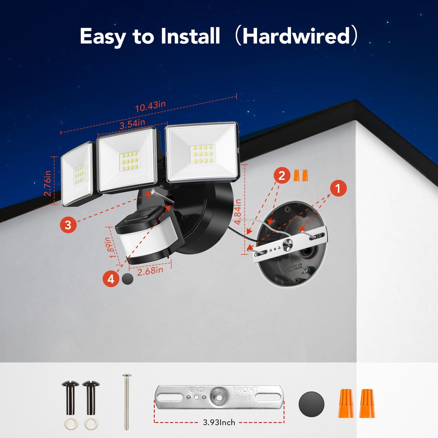 OREiN 26W LED Motion Sensor Outdoor Flood Light, 3500LM, 240° Detection, Dusk-to-Dawn, IP65 Waterproof, Hardwired Security Light