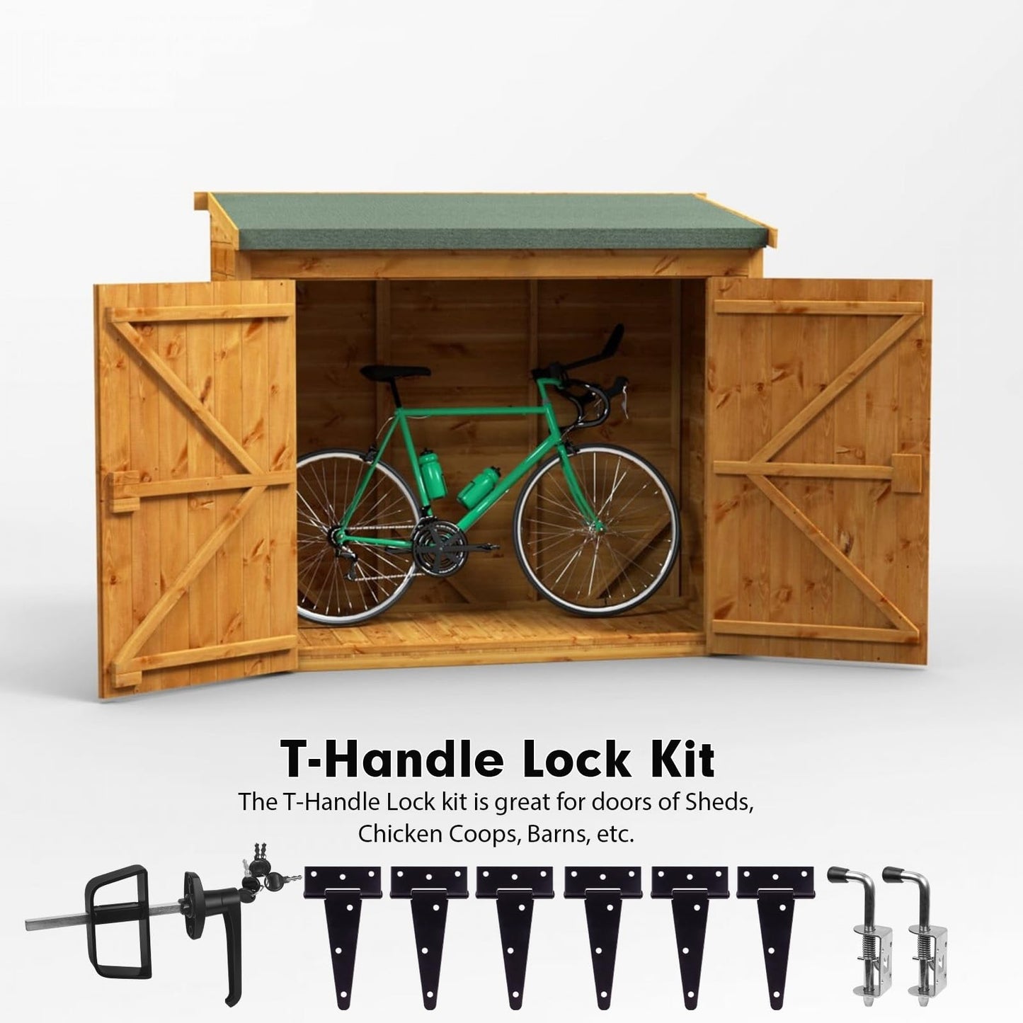 GEDSIOLD Shed Door Hardware - Complete with Hinges, Latches, and L-Handle Lock - Includes Window and Door/Window Hinge Set, for Gates, playrooms