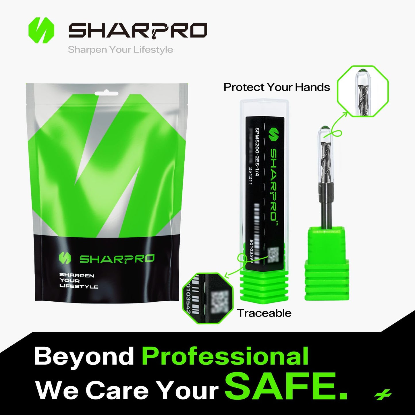 SHARPRO 1/4" Carbide 2-Flute Square End Mill, AlCrN Coated Upcut Spiral CNC Router Bit for Metal, Alloy & Stainless Steel