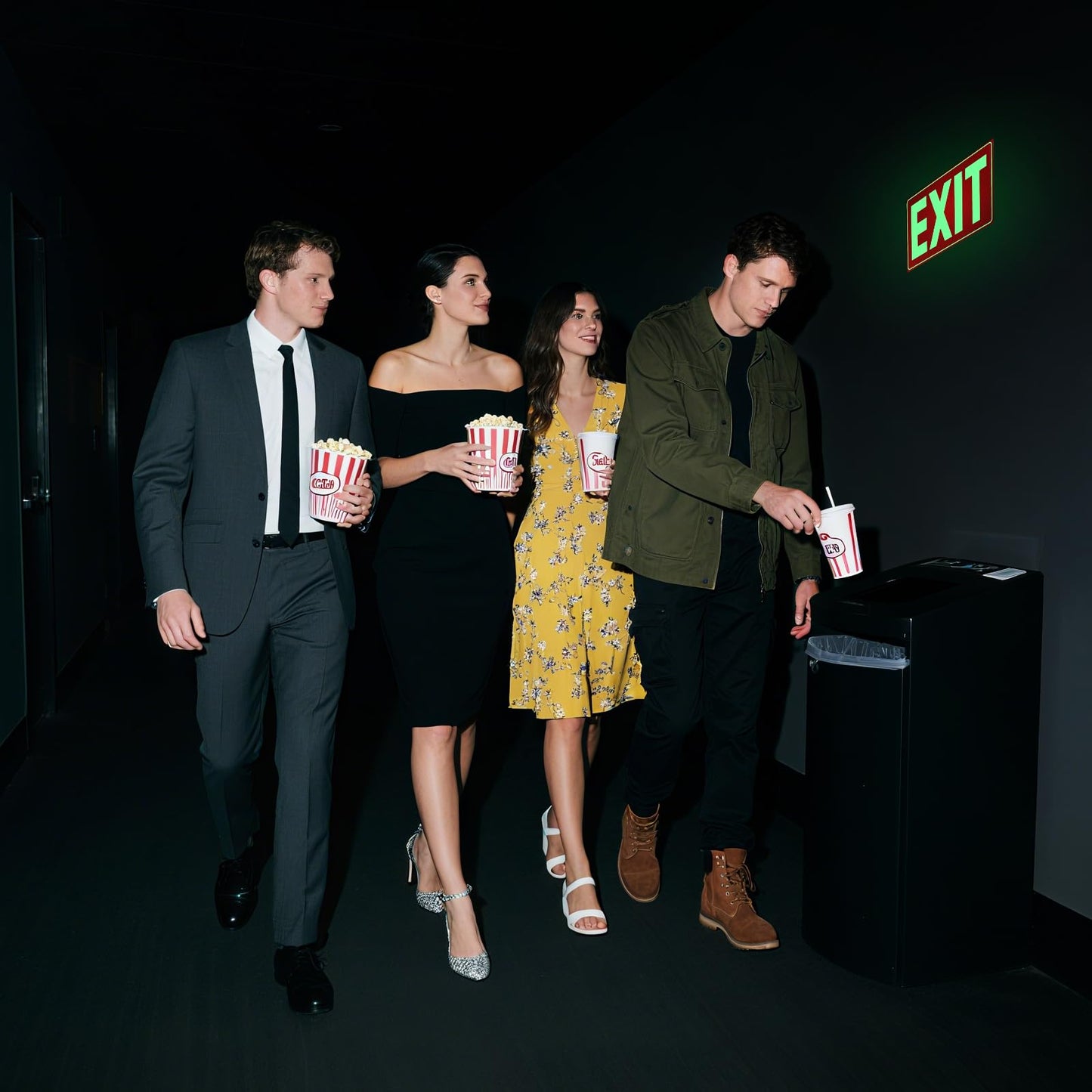 Glow-in-the-Dark Emergency Exit Signs, Self-Adhesive 12x7", Red Photoluminescent, UV Protected, Tear & Scratch Resistant PVC (2 Pack)