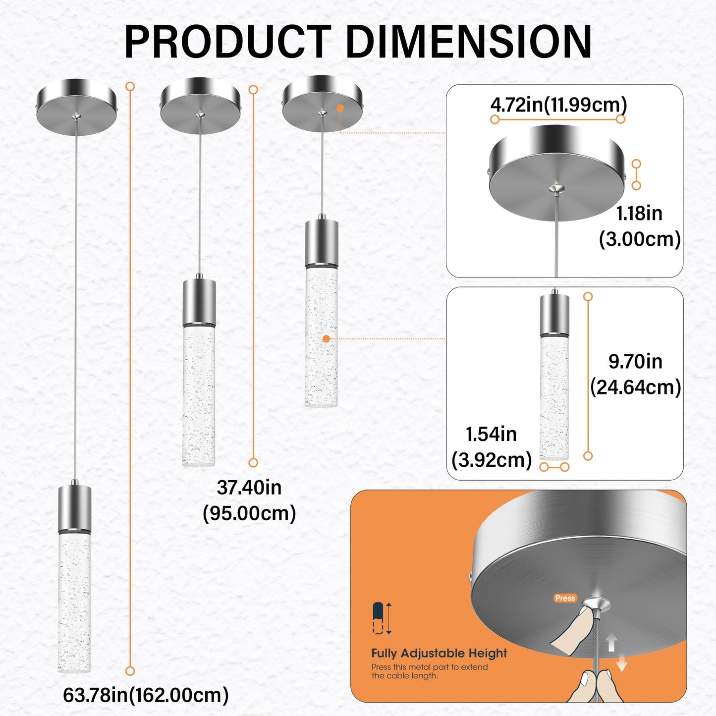 Esfos 3-Pack Modern Pendant Lights for Kitchen Island, Brushed Nickel with Crystal Bubble, 6500K LED Ceiling Light for Dining Room