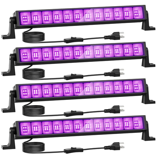 Onforu 4-Pack 42W LED Black Lights, Plug-In Blacklight Bars with Switch for Halloween, Glow Parties, Stage, Bedroom, Body Paint