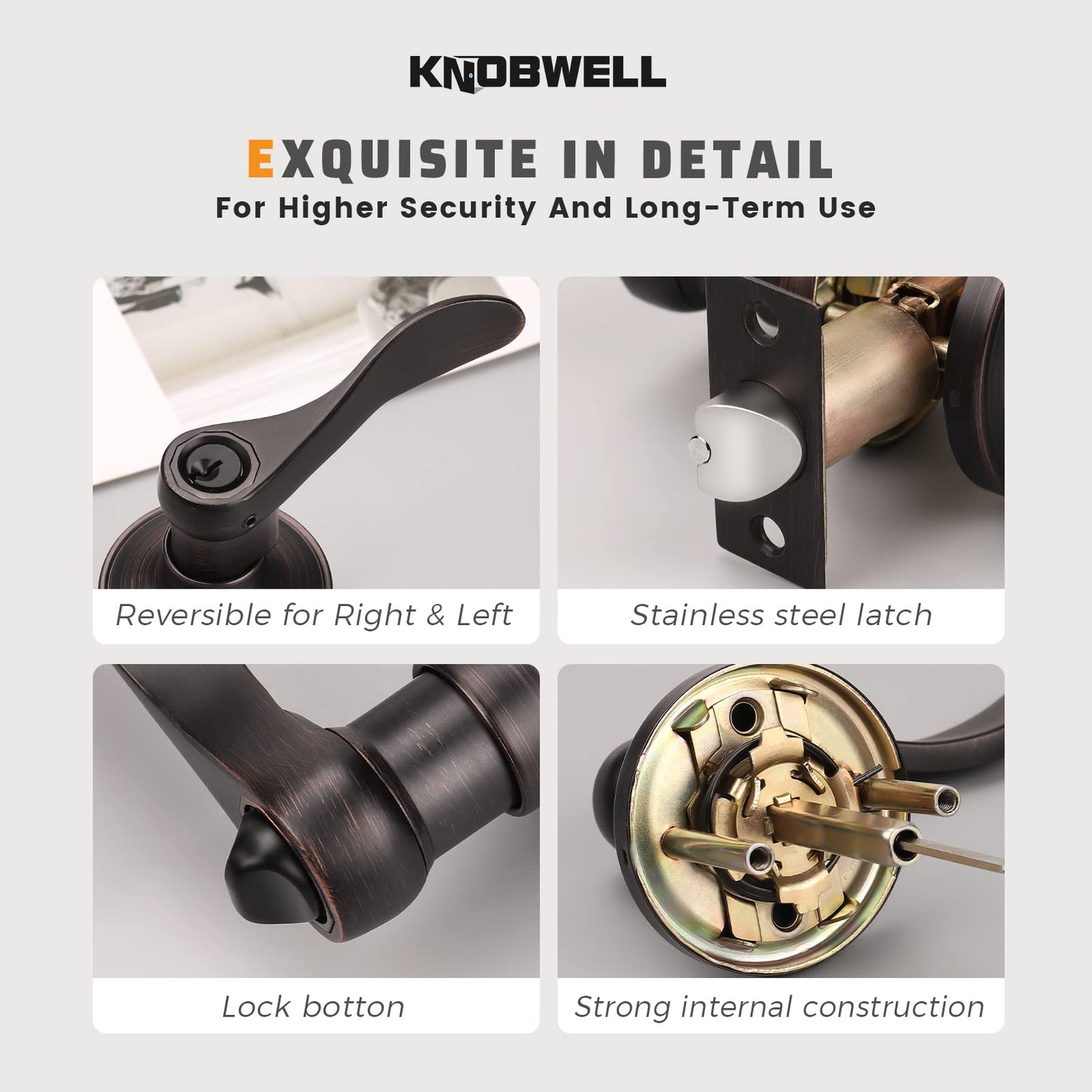 KNOBWELL 1 Pack Keyed Entry Front Door Handle Entrance Handlesets Exterior Lockset with Key, Left/Right Handed Doorknob Oil Rubbed Bronze