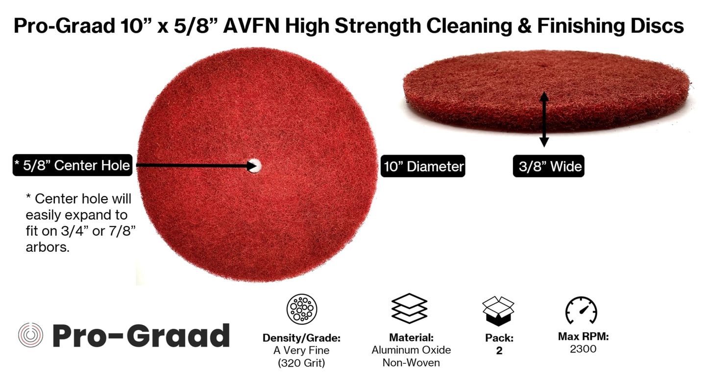 Pro-Graad 2 Pack 10” x 5/8” Very Fine (AVFN) High Strength Non-Woven Buffing, Blending, Cleaning, Light Deburring & Finishing Discs, 28074, Pack of 2