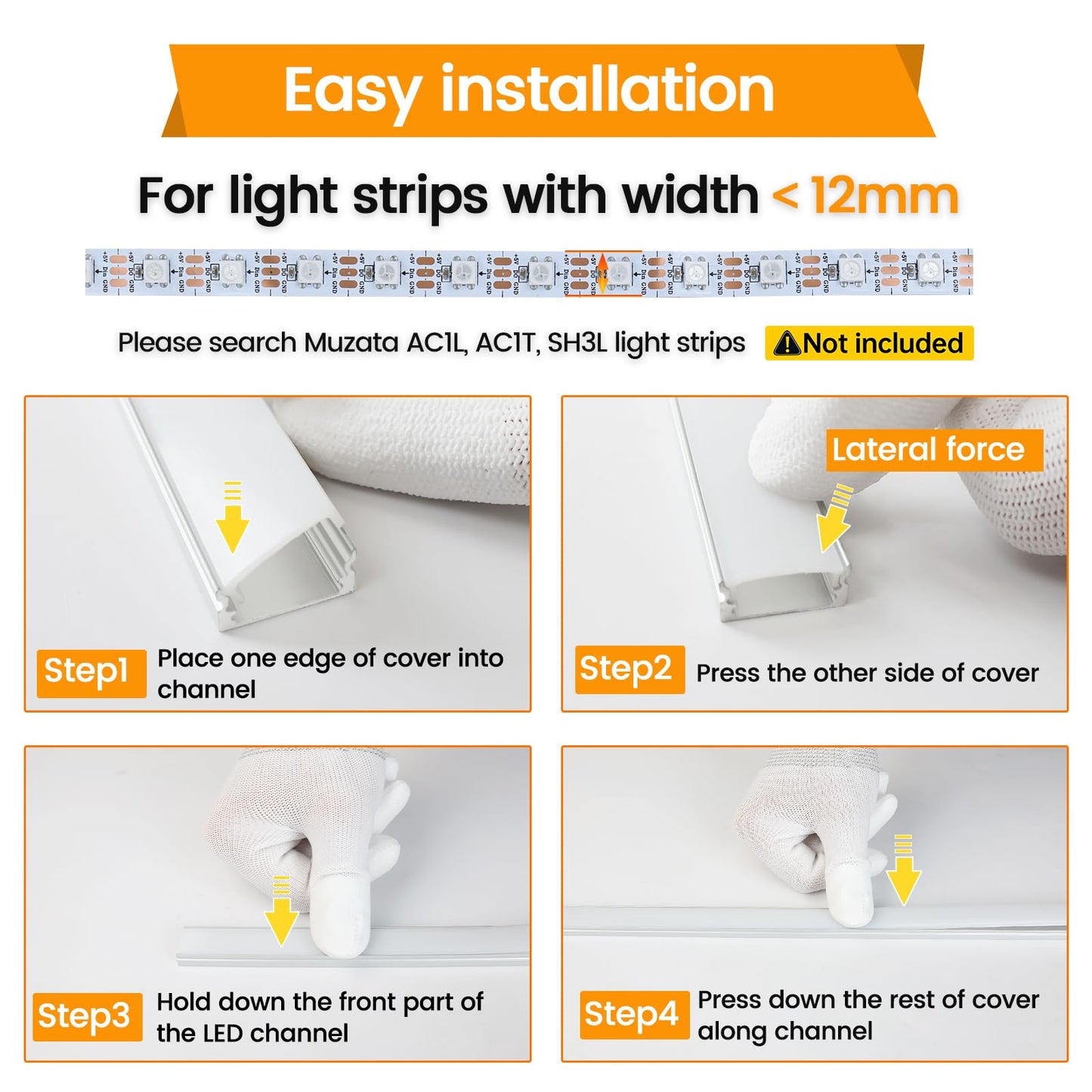 Muzata 6Pack 3.3FT/1M LED Channel Aluminum U Shape Silver LED Strip Diffuser Channel with Milky White Cover Easy Installation U1SW WW 1M