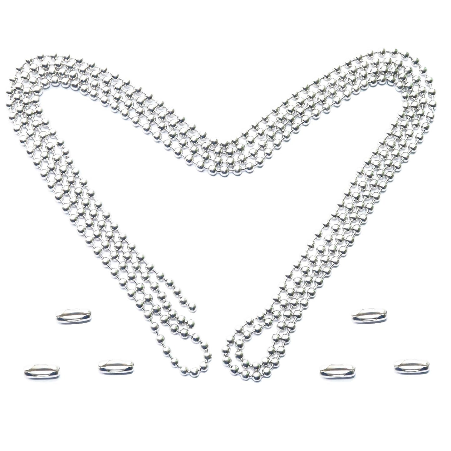 Ceiling Fan Pull Chain 60" Extension, Rust-Proof Stainless Steel Ball Chain with Connectors, 3mm Silver for Fans & Light Fixtures