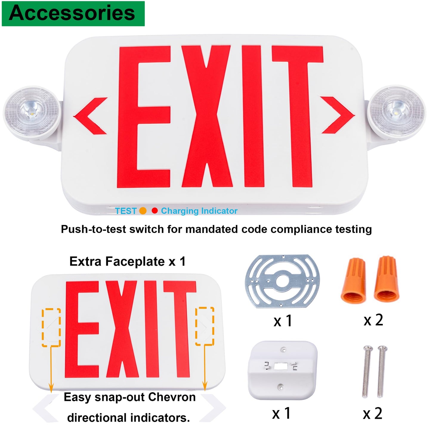 LIT-PaTH LED Exit Sign with 2 Adjustable Heads, Double Face, Backup Battery, UL 924 & CEC, 120-277V Emergency Lighting, 1-Pack