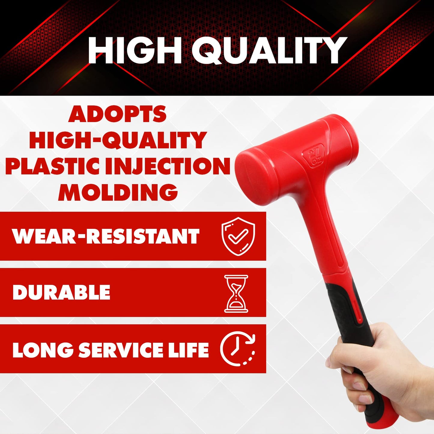 YIYITOOLS 3-Piece Dead Blow Hammer Set, 1-3LB, Shockproof Non-Rebound Mallet with Checkered Grip, Red & Black (YY-3-013)