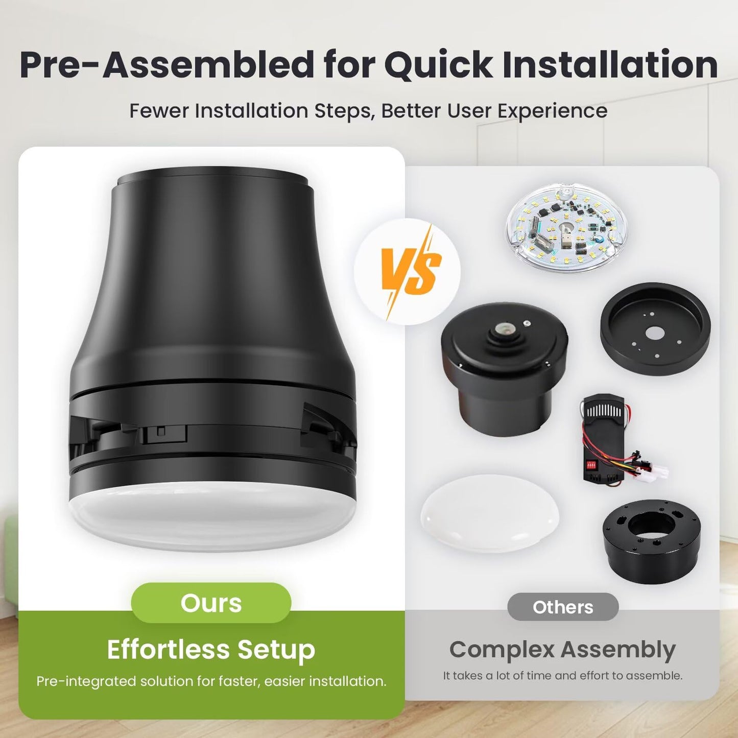 OSTIVE 42" Modern Black Ceiling Fan with Light & Remote, Low Profile Flush Mount, Quiet DC Motor, Reversible Blades, Dimmable LED, Indoor/Outdoor