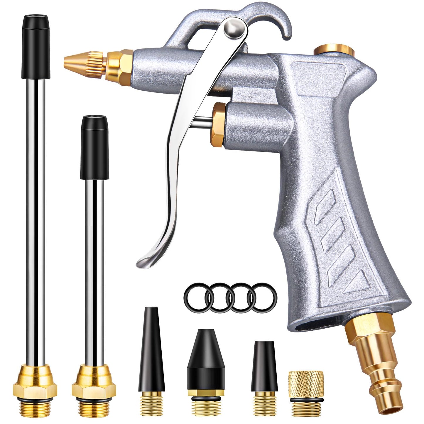 JASTIND Industrial Air Blow Gun with Brass Adjustable Nozzle & 2 Steel Extensions, Pneumatic Compressor Tool for Dust Cleaning
