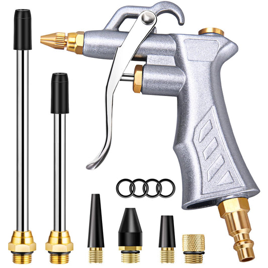 JASTIND Industrial Air Blow Gun with Brass Adjustable Nozzle & 2 Steel Extensions, Pneumatic Compressor Tool for Dust Cleaning
