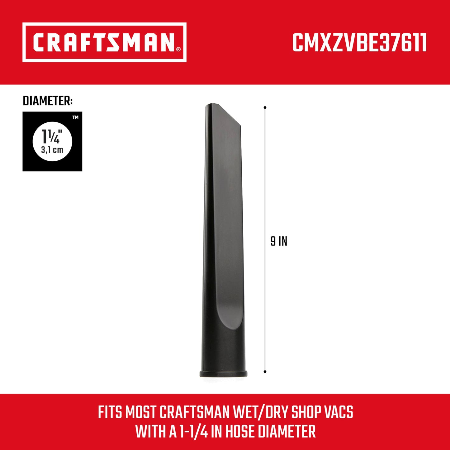 CRAFTSMAN CMXZVBE38611 1-1/4 in Crevice Tool Wet/Dry Vac Attachment, Industrial Shop Vacuum Accessory for Tight Spaces