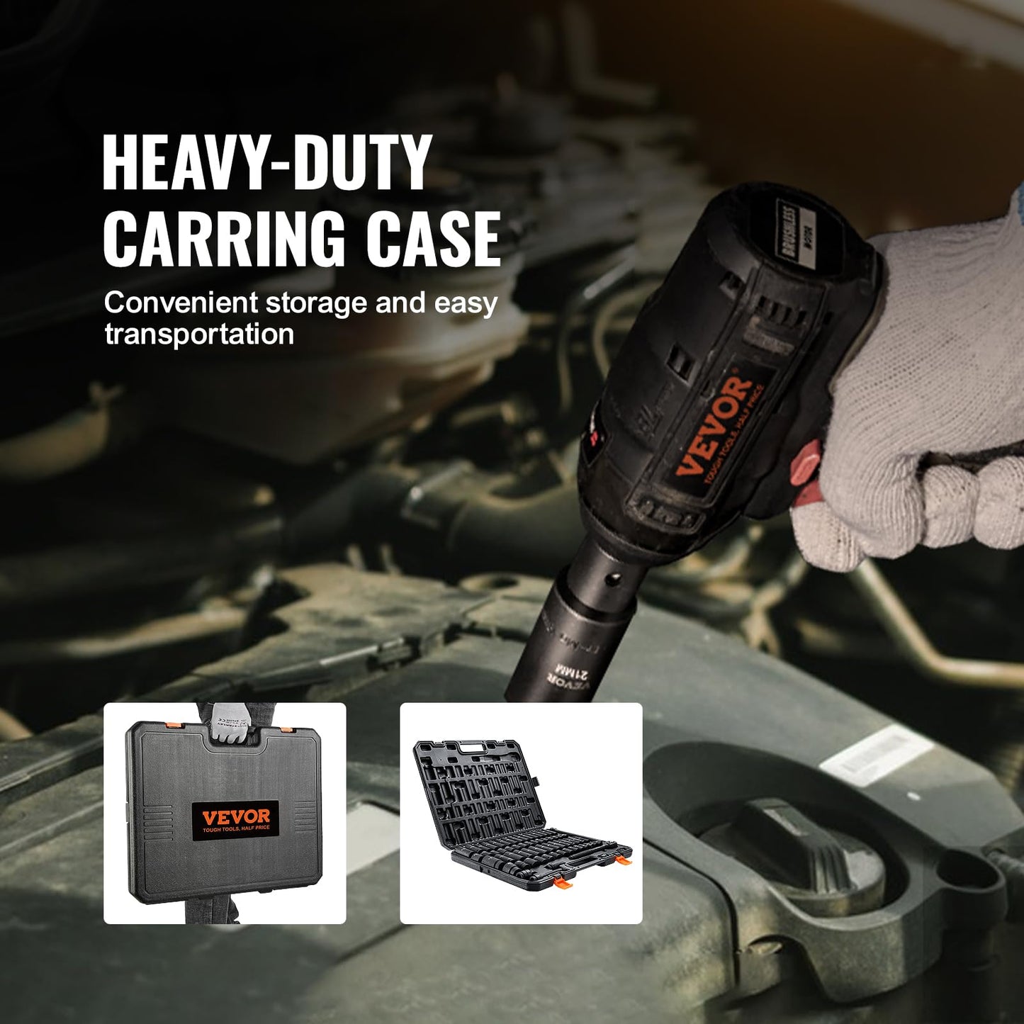 VEVOR 65-Piece 1/2" Drive Impact Socket Set, SAE & Metric 3/8"-1-1/4"/10-24mm, 6-Point Cr-V Steel, Auto Repair with Case